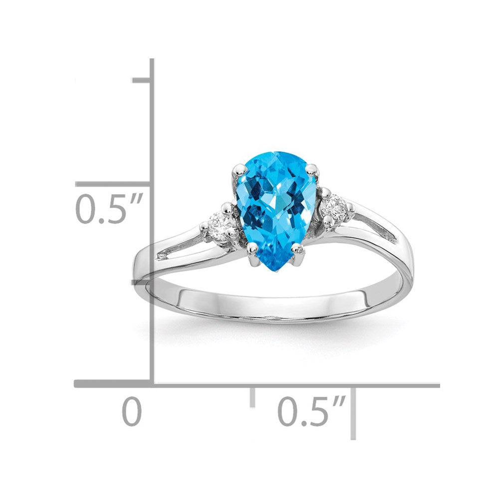 14k White Gold 7x5mm Pear Blue Topaz Checker A Real Diamond ring