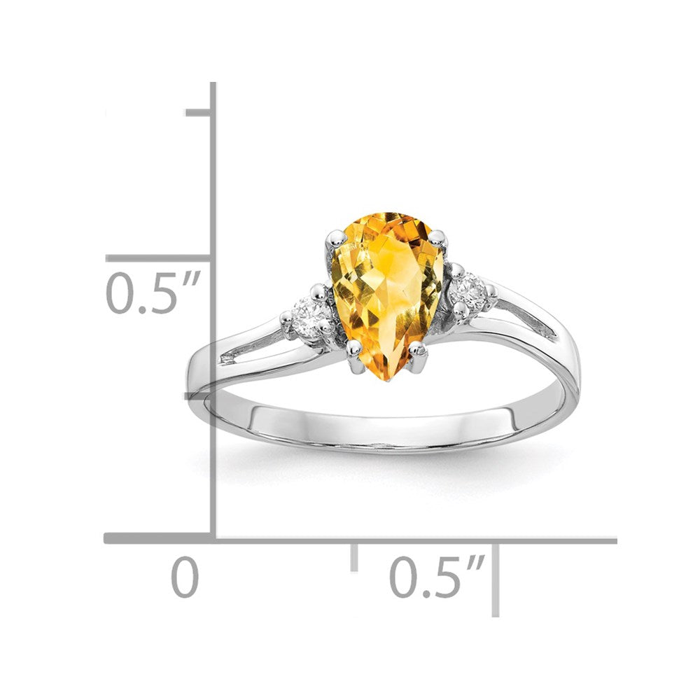 14k White Gold 7x5mm Pear Citrine A Real Diamond ring