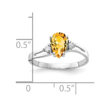 14k White Gold 7x5mm Pear Citrine A Real Diamond ring