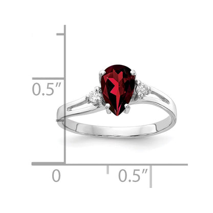 14k White Gold 7x5mm Pear Garnet A Real Diamond ring