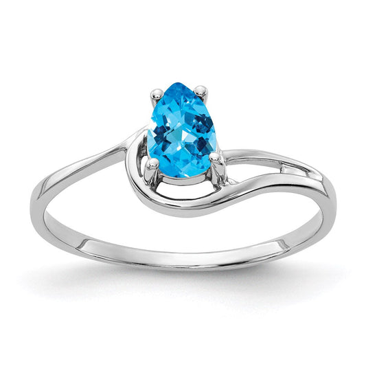14k white gold 6x4mm pear blue topaz checker ring y4627bc