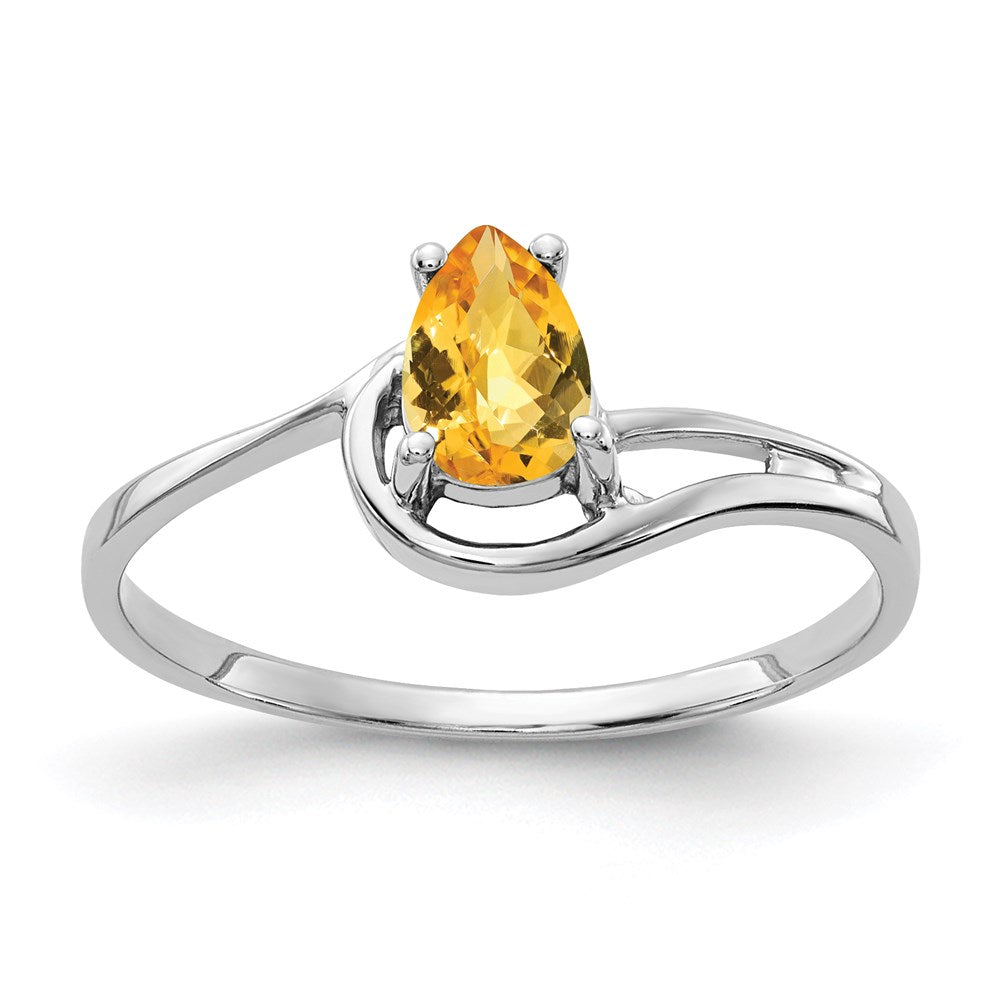 14k white gold 6x4mm pear citrine checker ring y4627cc