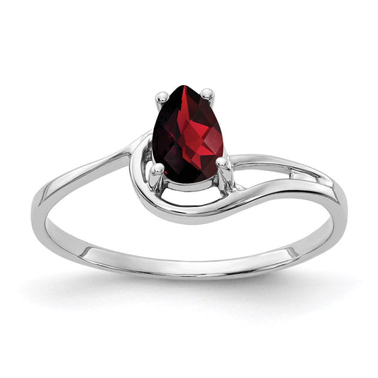 14k white gold 6x4mm pear garnet checker ring y4627gc
