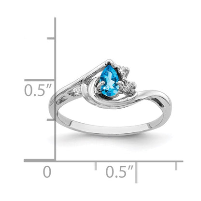 14k white gold 5x3mm pear blue topaz a real diamond ring y4628bt a