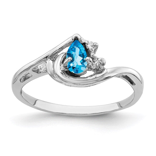 14k white gold 5x3mm pear blue topaz a real diamond ring y4628bt a