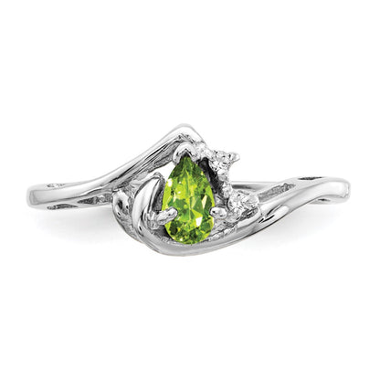 14k White Gold 5x3mm Pear Peridot AAA Diamond ring