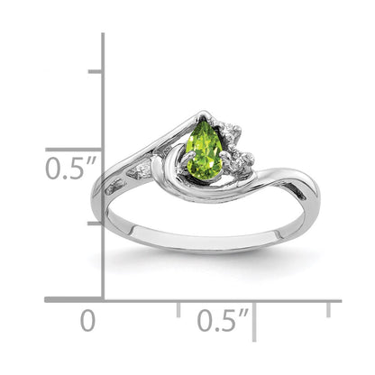 14k White Gold 5x3mm Pear Peridot AAA Diamond ring