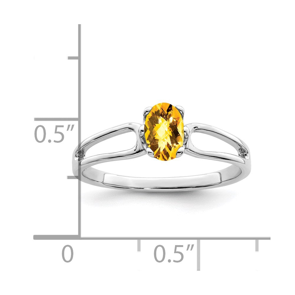 14k White Gold 6x4mm Oval Citrine Checker ring