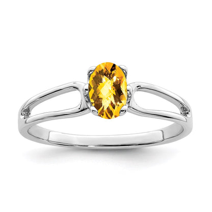 14k White Gold 6x4mm Oval Citrine Checker ring