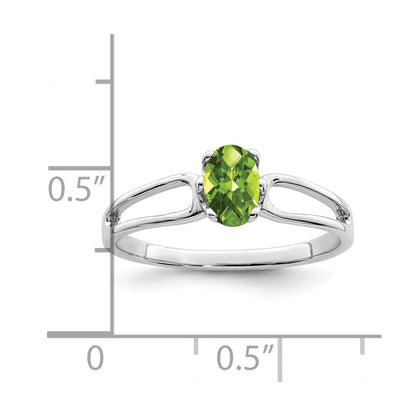 14k White Gold 6x4mm Oval Peridot Checker ring