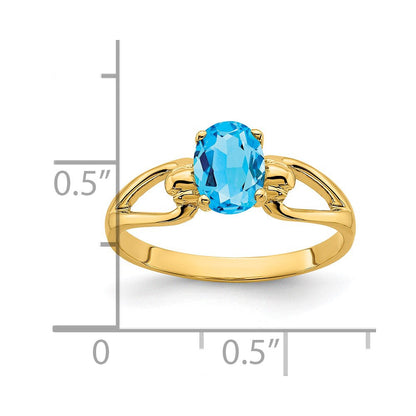 14K Yellow Gold 7x5mm Oval Blue Topaz ring