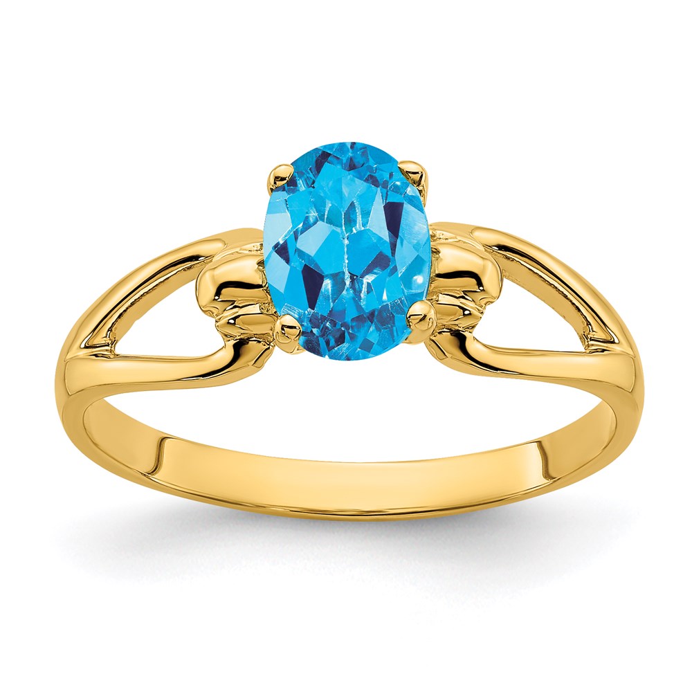 14K Yellow Gold 7x5mm Oval Blue Topaz ring