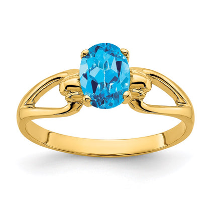 14K Yellow Gold 7x5mm Oval Blue Topaz ring