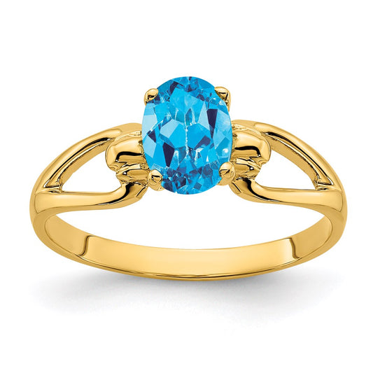 14K Yellow Gold 7x5mm Oval Blue Topaz ring