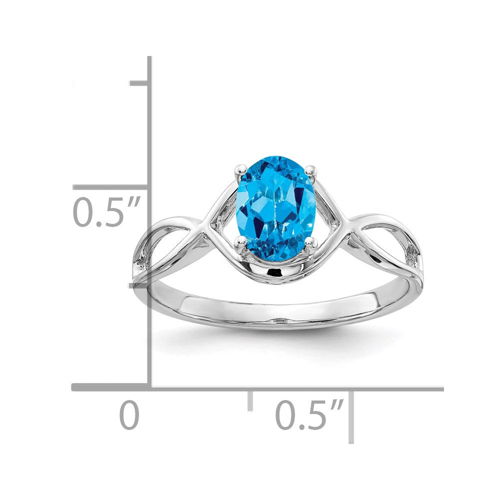 14k White Gold 7x5mm Oval Blue Topaz Ring