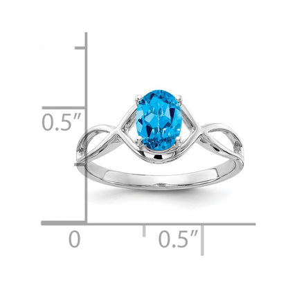 14k White Gold 7x5mm Oval Blue Topaz Ring