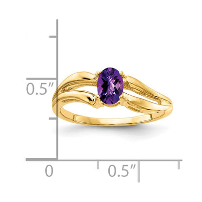 14K Yellow Gold 6x4mm Oval Amethyst Checker ring