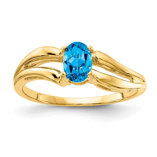 14k yellow gold 6x4mm oval blue topaz ring y4646bt