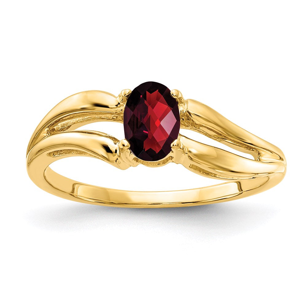 14k yellow gold 6x4mm oval garnet checker ring y4646gc
