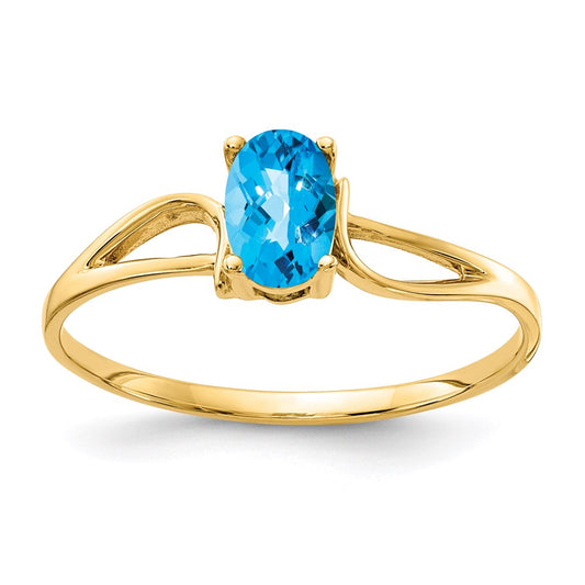 14K Yellow Gold 6x4mm Oval Blue Topaz Checker ring