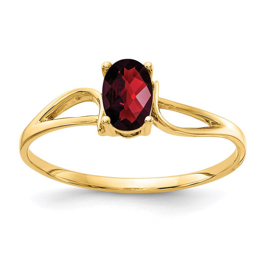 14K Yellow Gold 6x4mm Oval Garnet Checker ring