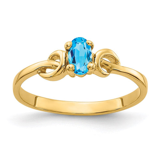 14K Yellow Gold 5x3mm Oval Blue Topaz ring