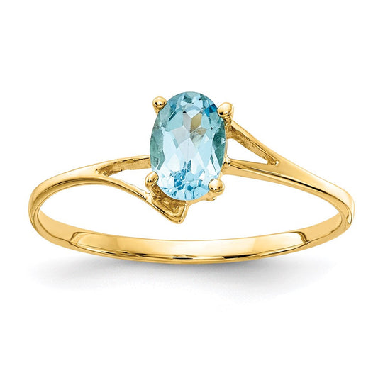 14k yellow gold 6x4mm oval blue topaz ring y4659bt