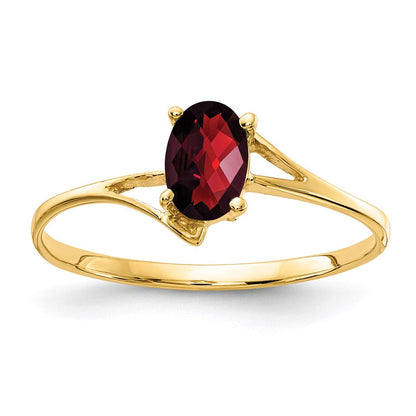 14k yellow gold 6x4mm oval garnet checker ring y4659gc