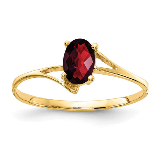 14k yellow gold 6x4mm oval garnet checker ring y4659gc