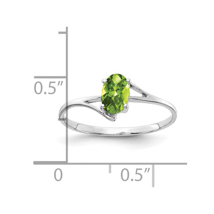 14k White Gold 6x4mm Oval Peridot Checker ring