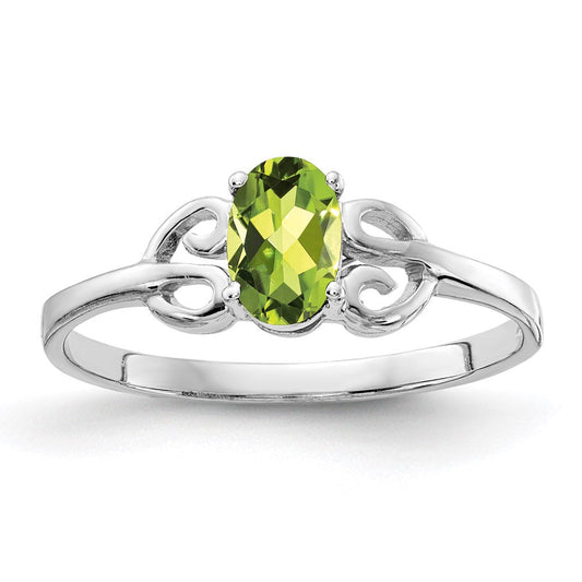 14k white gold 6x4mm oval peridot ring y4662pe