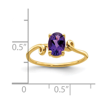 14K Yellow Gold 7x5mm Oval Amethyst Checker ring