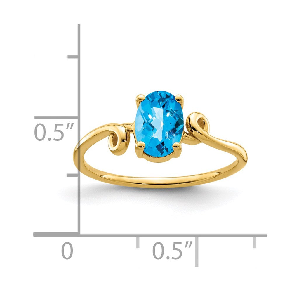 14K Yellow Gold 7x5mm Oval Blue Topaz Checker ring