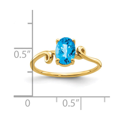 14K Yellow Gold 7x5mm Oval Blue Topaz Checker ring