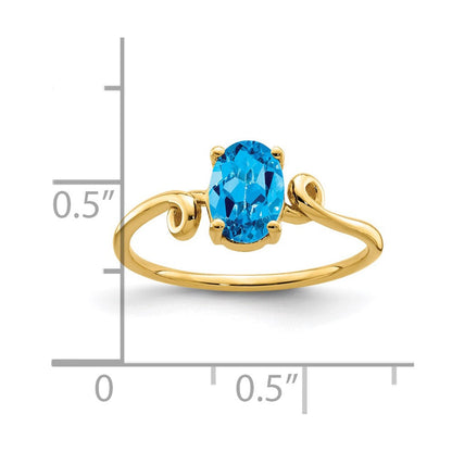 14K Yellow Gold 7x5mm Oval Blue Topaz ring