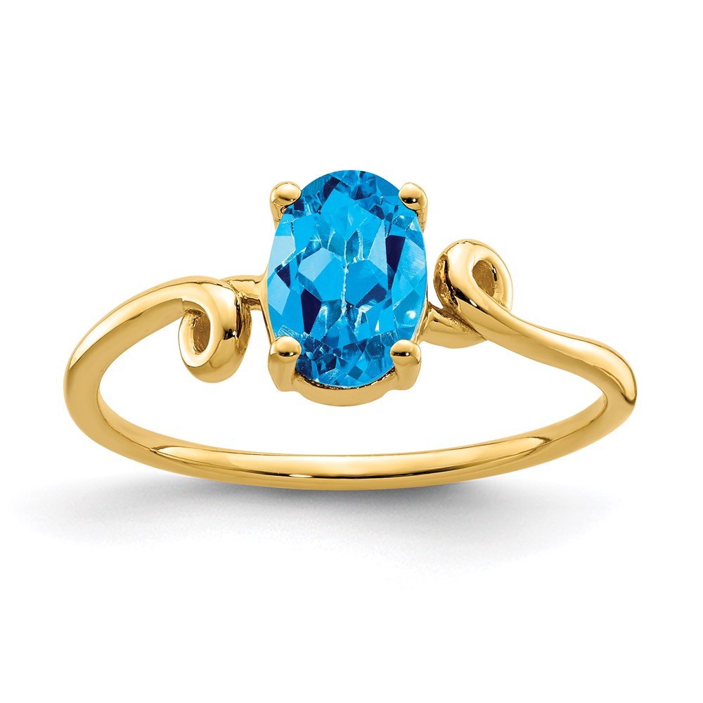 14K Yellow Gold 7x5mm Oval Blue Topaz ring