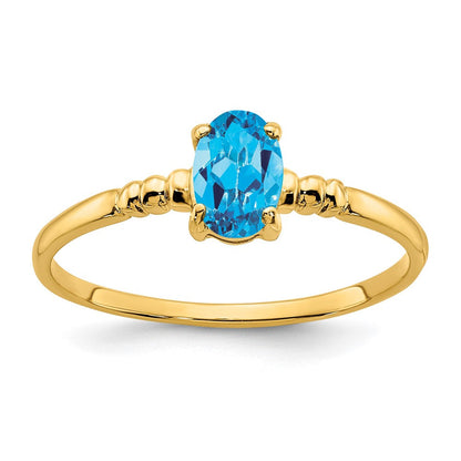 14k yellow gold 6x4mm oval blue topaz ring y4666bt