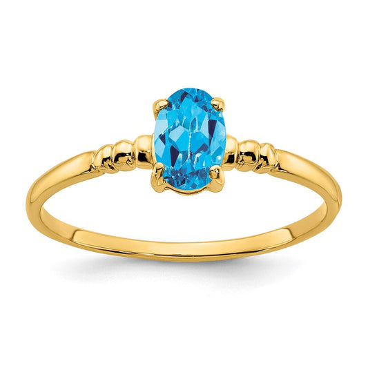 14k yellow gold 6x4mm oval blue topaz ring y4666bt