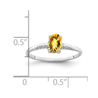 14k White Gold 6x4mm Oval Citrine Checker ring