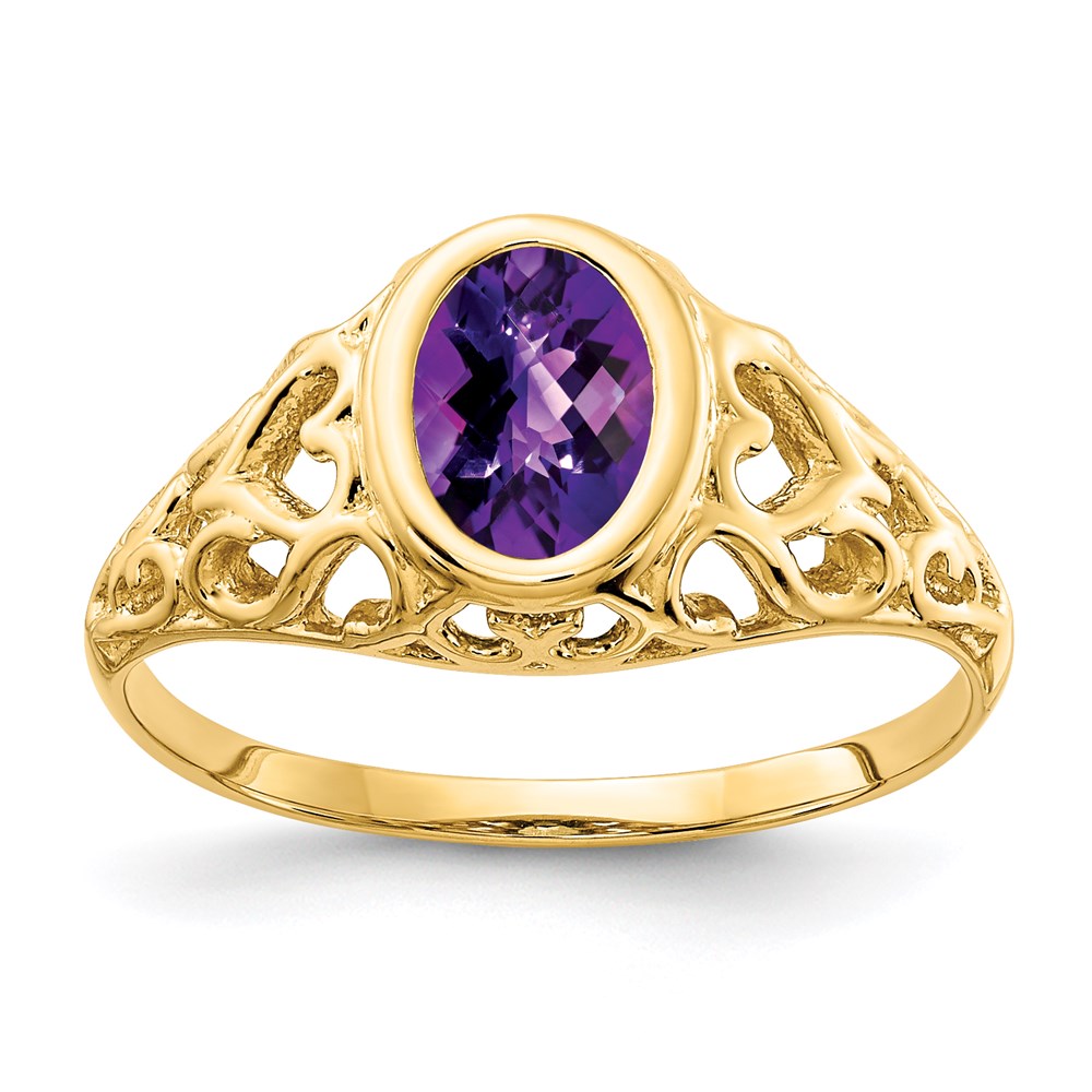 14K Yellow Gold 7x5mm Oval Amethyst Checker ring