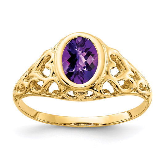 14K Yellow Gold 7x5mm Oval Amethyst Checker ring