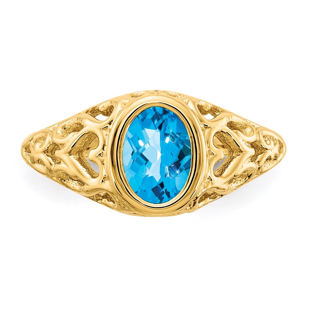 14K Yellow Gold 7x5mm Oval Blue Topaz ring