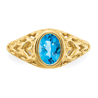 14K Yellow Gold 7x5mm Oval Blue Topaz ring