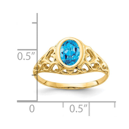 14K Yellow Gold 7x5mm Oval Blue Topaz ring