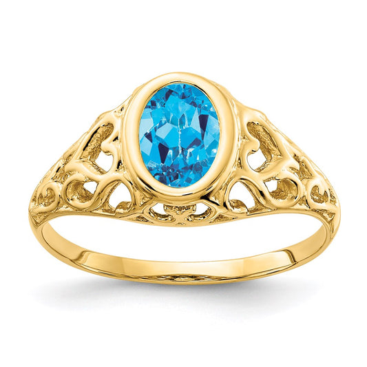 14K Yellow Gold 7x5mm Oval Blue Topaz ring
