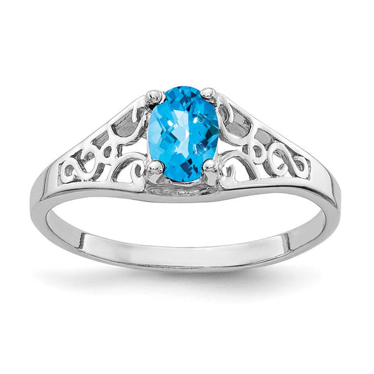 14k white gold 6x4mm oval blue topaz checker ring y4676bc