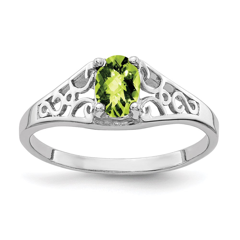 14k white gold 6x4mm oval peridot checker ring y4676pc