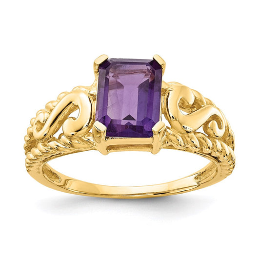 14k yellow gold 8x6mm emerald cut amethyst ring y4677am