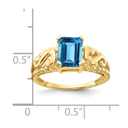 14k yellow gold 8x6mm emerald cut blue topaz ring y4677bt