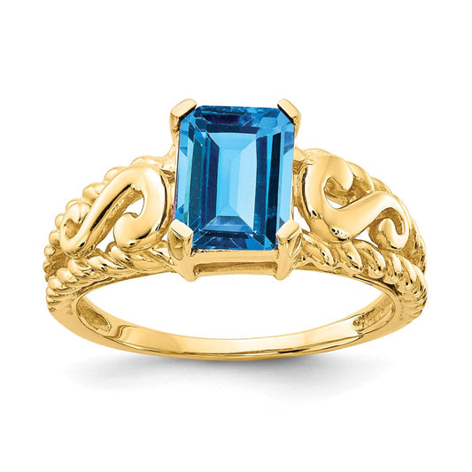 14k yellow gold 8x6mm emerald cut blue topaz ring y4677bt